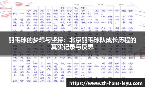 羽毛球的梦想与坚持：北京羽毛球队成长历程的真实记录与反思